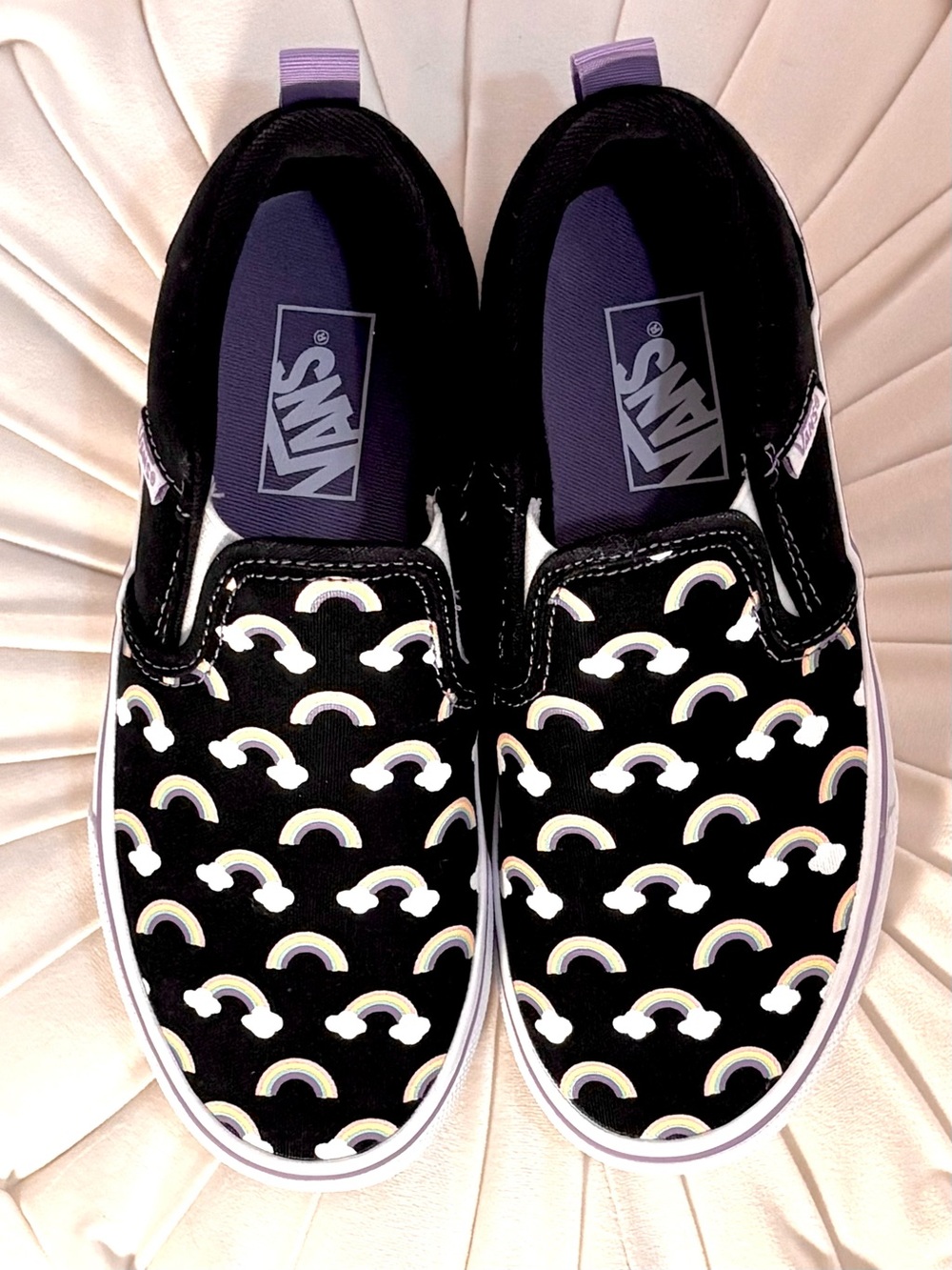 NWOT Vans Rainbow Cloud Slip‑Ons | Youth 1.0 | Lavender Trim - Picture 5 of 12